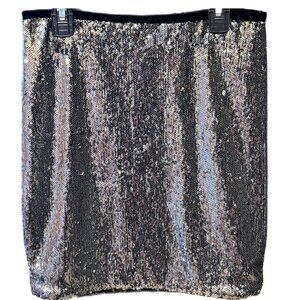 Forever 21 Sparkly Sequin Silver Black Mini Skirt Back Zip Festive Lined Small